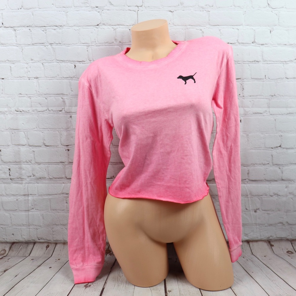 VS PINK Logo Long Sleeve Crop tee shirt Top ombré - Picture 2 of 8